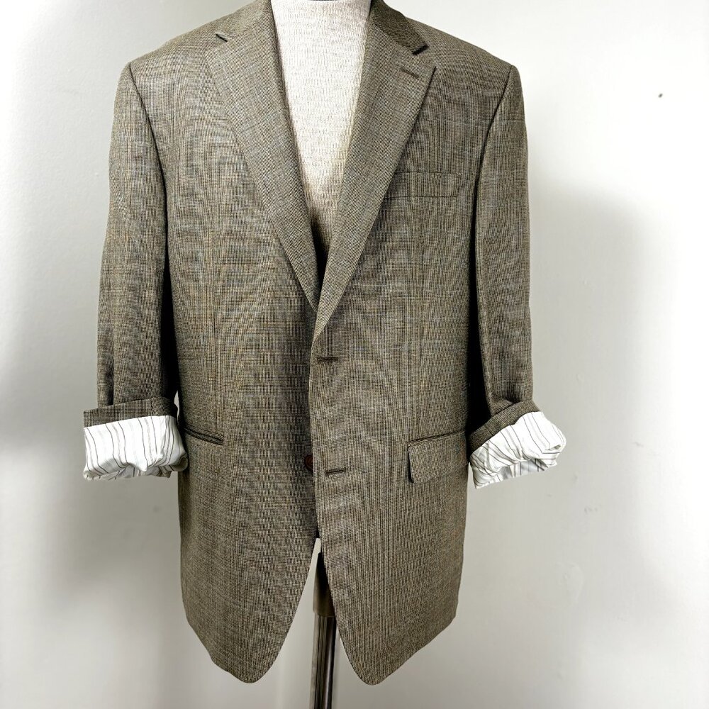 RALPH LAUREN Men's Sport Coat Blazer Sz 42R Silk Wool Tan Two Button Suit Jacket